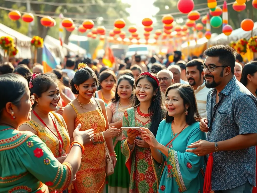 A lively image of people dancing at a cultural festival, representing the cultural events organized by SLC SPORTS. LOISIRS .CULTURE.