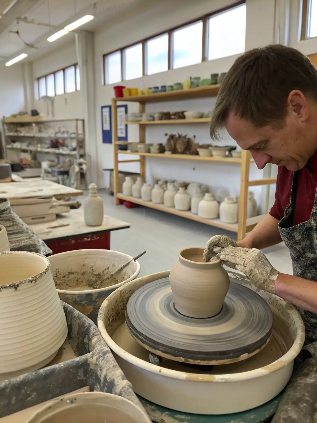 A photo of participants engaged in a pottery workshop, highlighting the hands-on learning and creative expression fostered by cultural workshops.